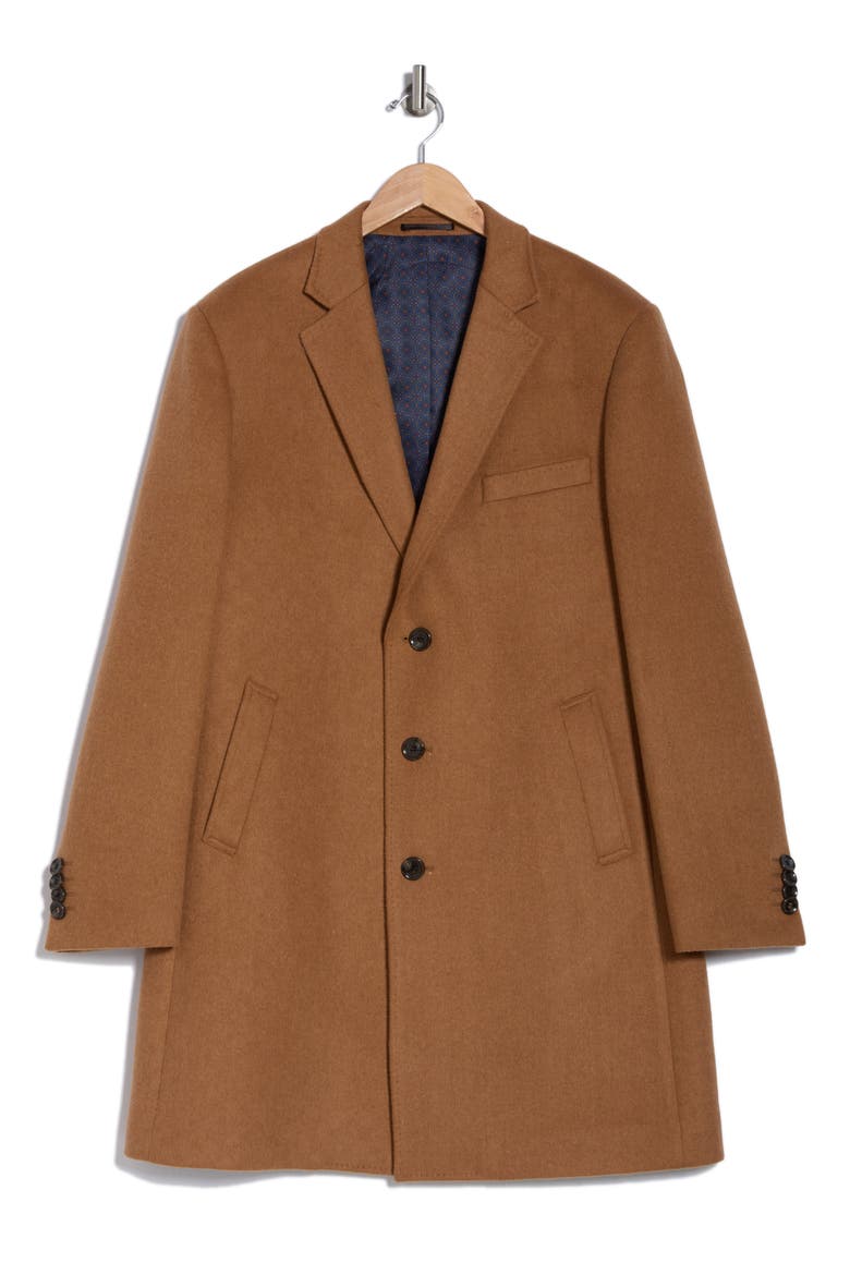 Wool Blend 3-Button 3/4 Length Top Coat, Main, color, CAMEL