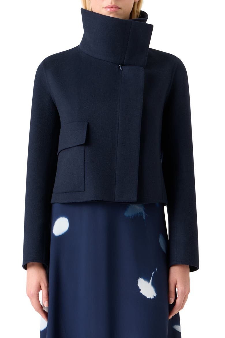 Edena Cashmere Crop Jacket with Genuine Shearling Collar, Alternate, color, NAVY