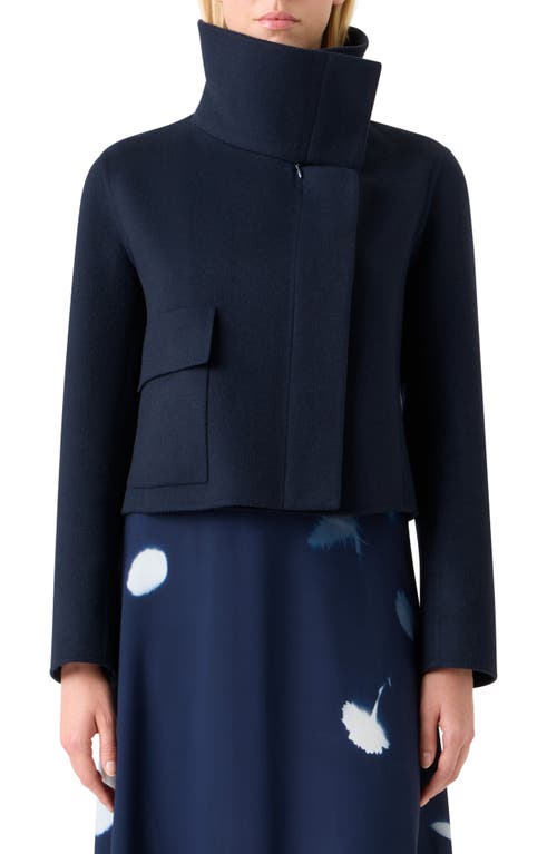 Akris Edena Cashmere Crop Jacket With Genuine Shearling Collar In Blue