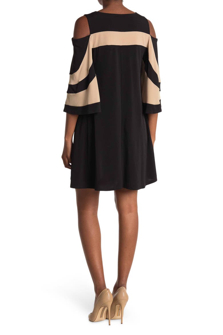 Ity Stripe Cold Shoulder Dress, Alternate, color, BLACK TAN