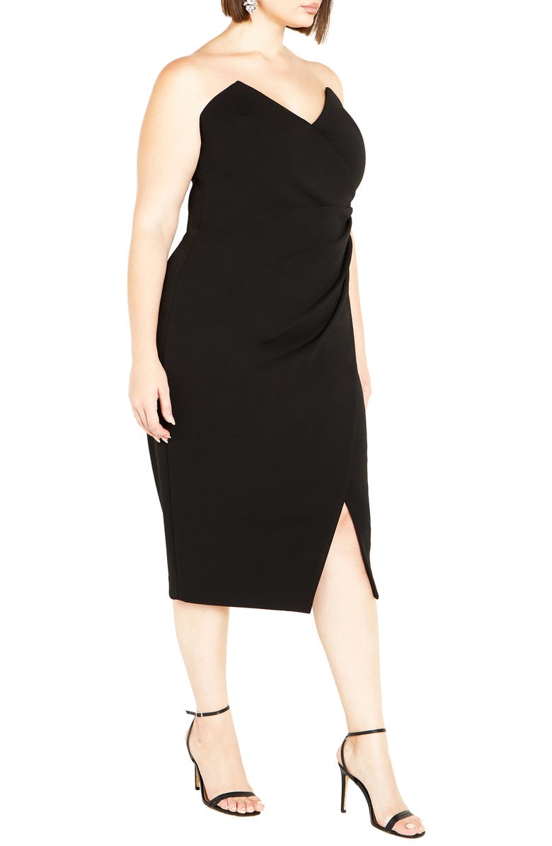 City Chic Luisa Strapless Side Pleat Midi Dress, Alternate, color, 