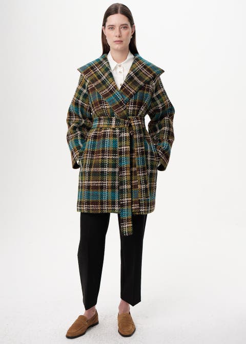 Belted Hooded Woven Coat With Pockets