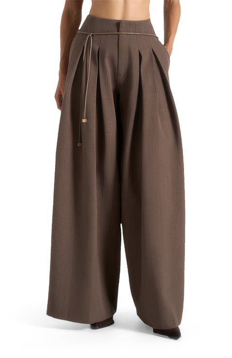Flora Box Pleat Wide Leg Belted Trousers