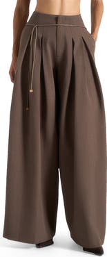 Manière De Voir Flora Box Pleat Wide Leg Belted Trousers