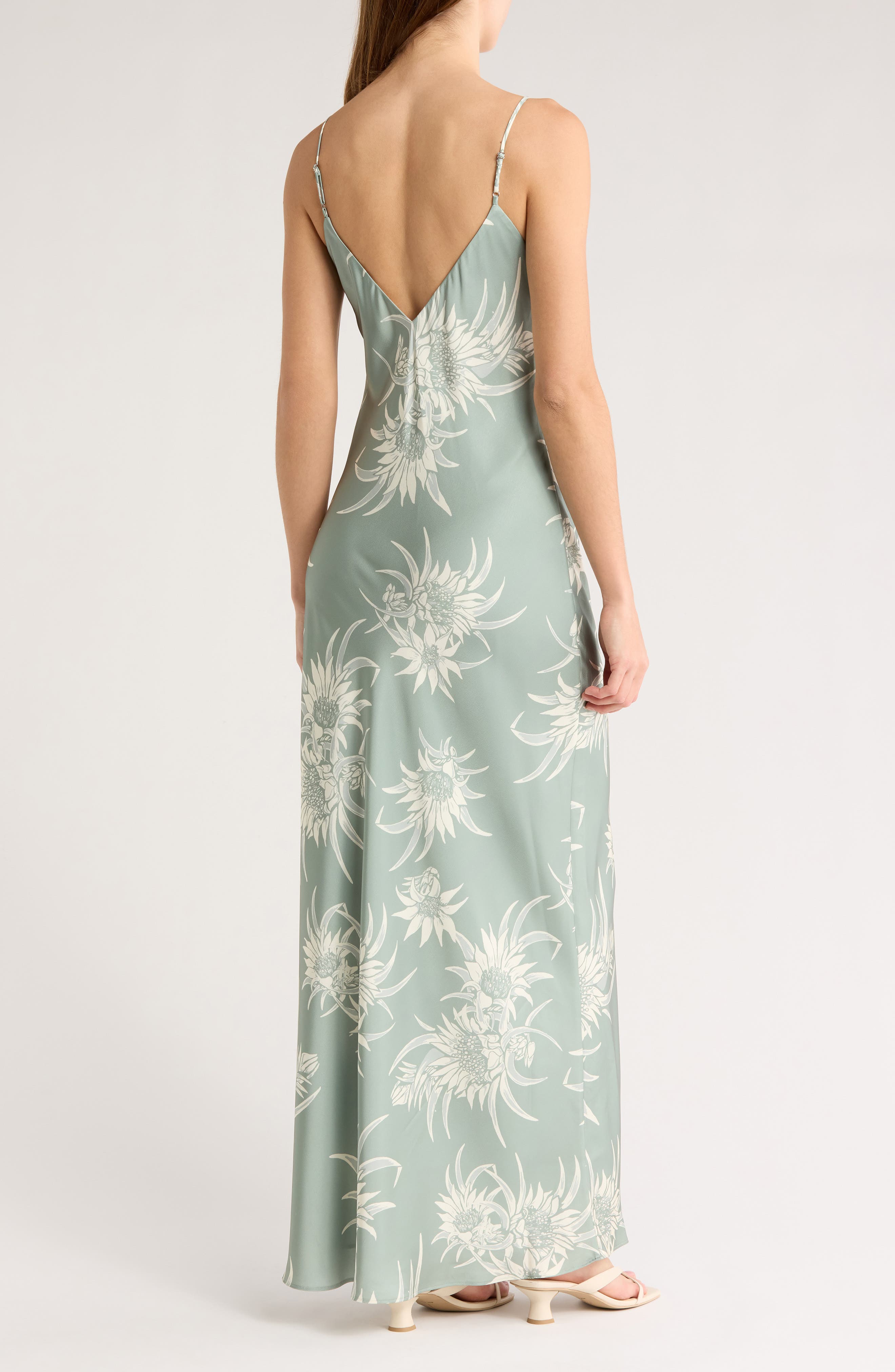 Forever Mine Satin Exclusive Botanical Print Slip Maxi Dress main image 1