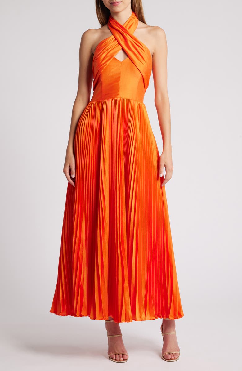 Hutch Pleated Crossover Halter Gown, Main, color, 