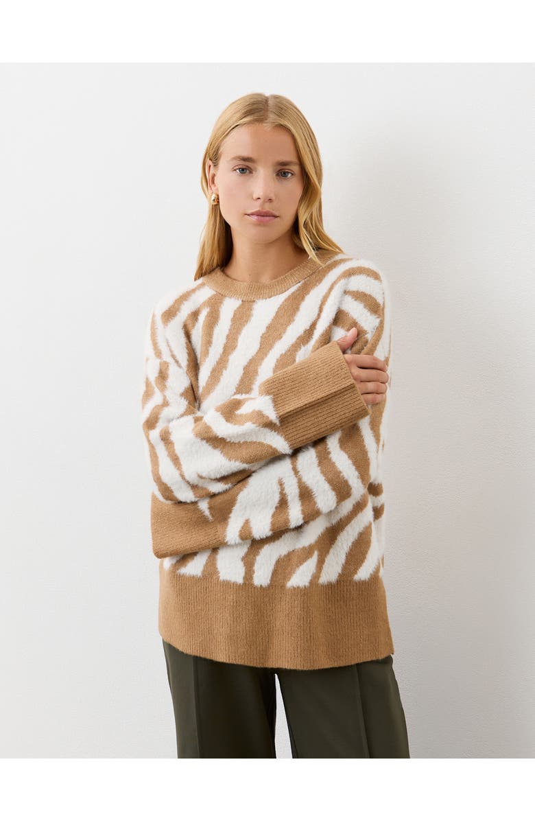 Finery London Tully Animal Print Knitted Sweater, Alternate, color, Tan Zebra