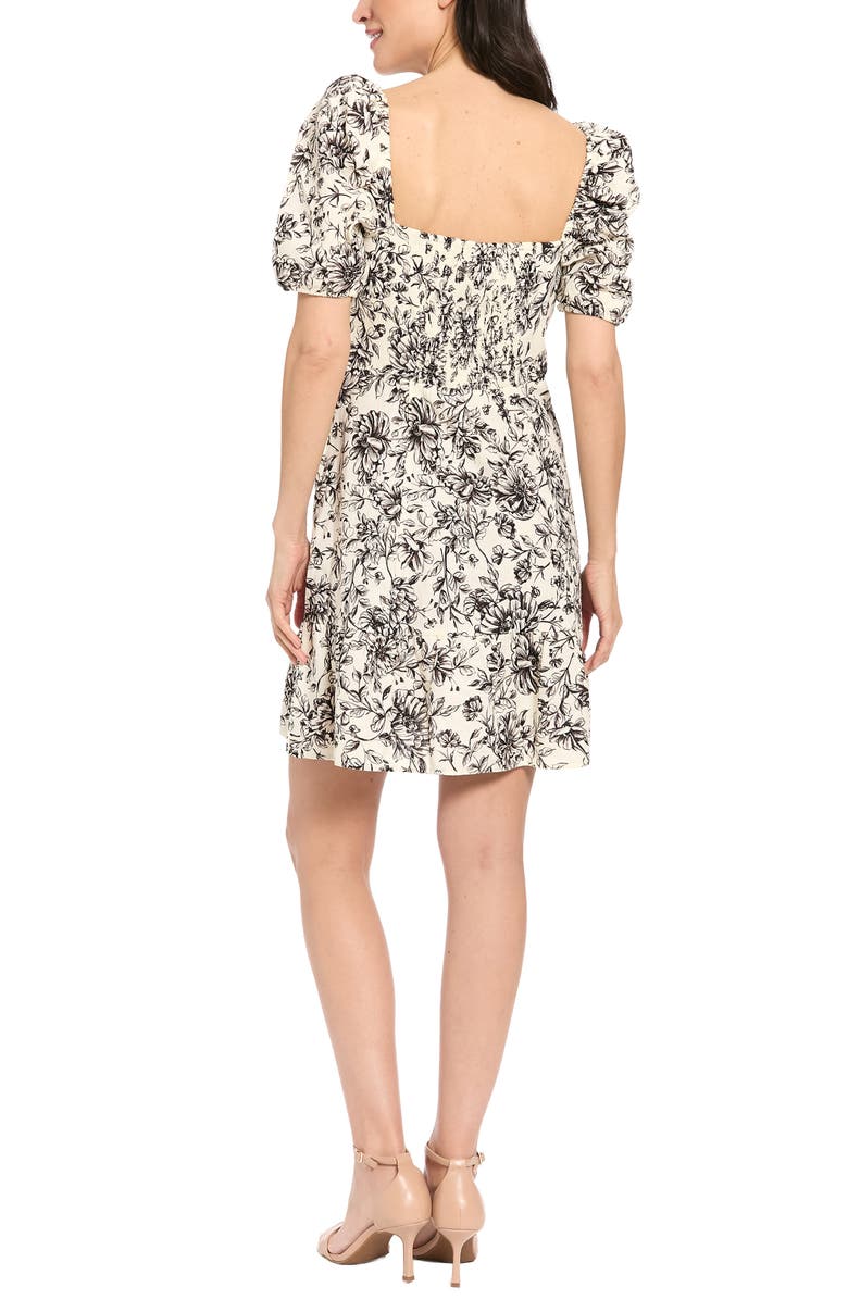 London Times Puff Sleeve Empire Minidress, Alternate, color, Ivory/ Black