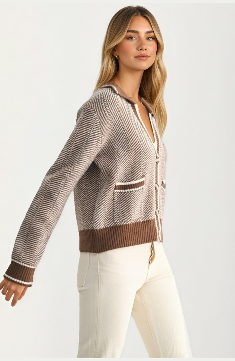 Knit and Lounge Contrast Trim Cropped Button-Front Cardigan, Alternate, color,