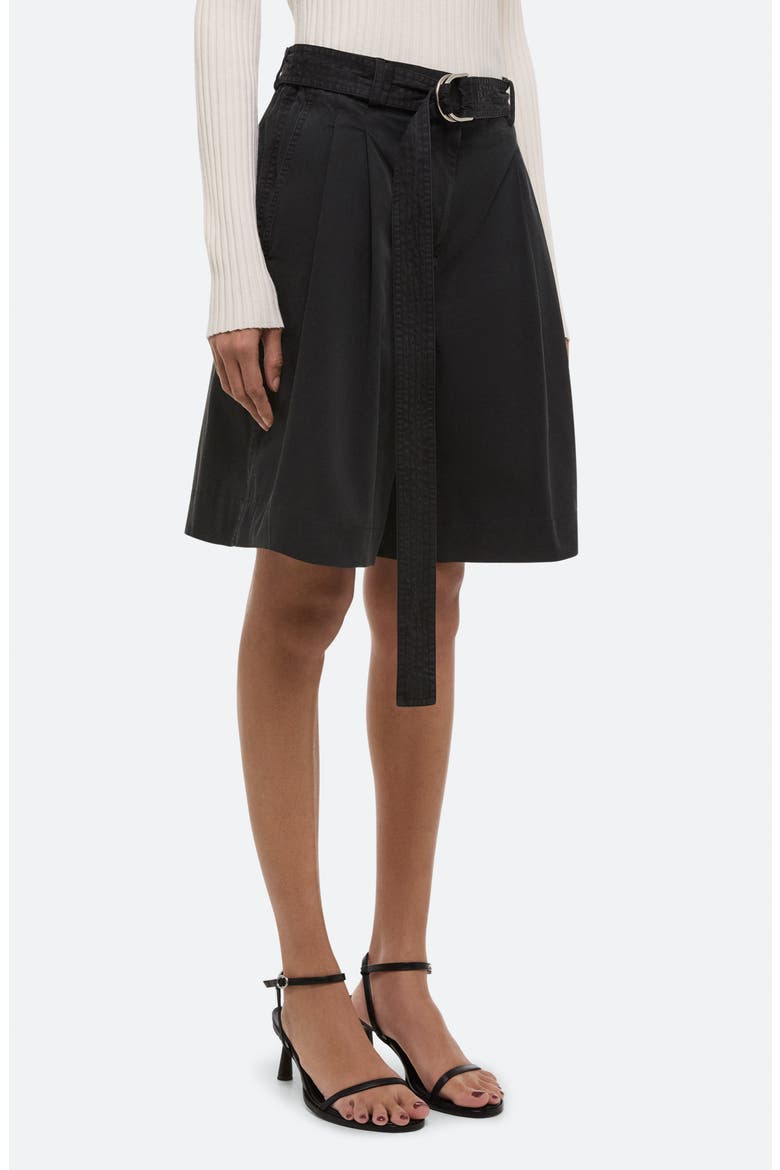 Belted Double Pleat Stretch Cotton Shorts, Alternate, color, BLACK