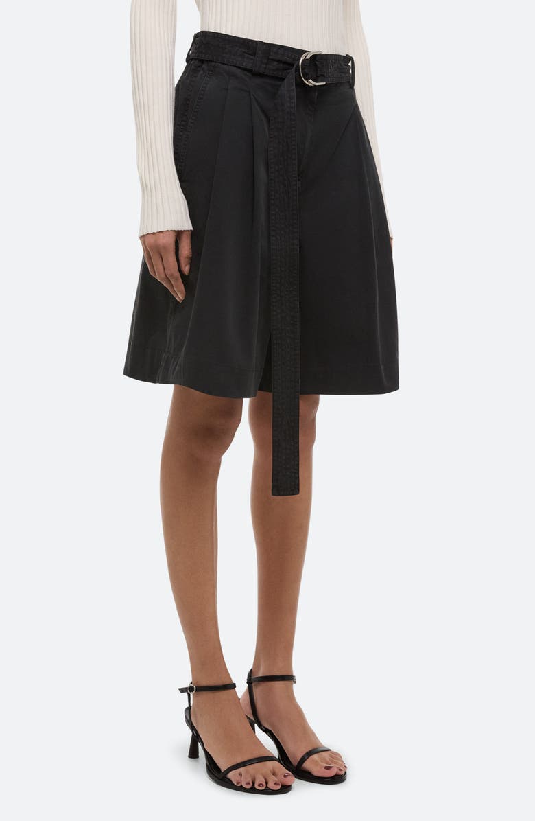 Helmut Lang Belted Double Pleat Stretch Cotton Shorts, Alternate, color, Black