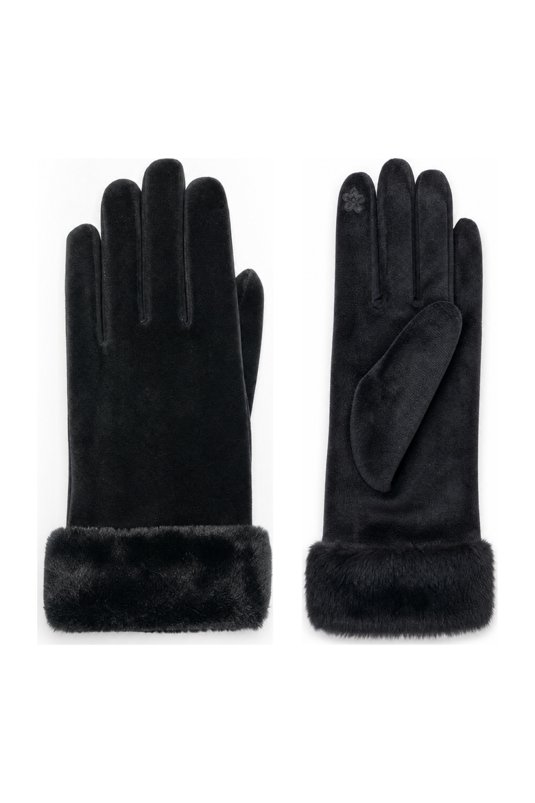 Women's Velvet Glove with Faux Fur Cuff, Main, color, Black