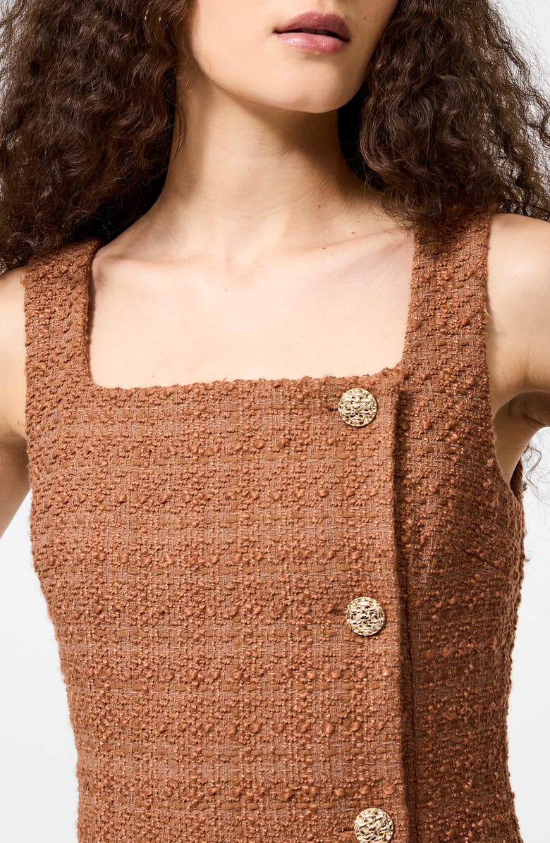 French Connection Structured Tweed Square Neck Minidress, Alternate, color, Cafe Brown