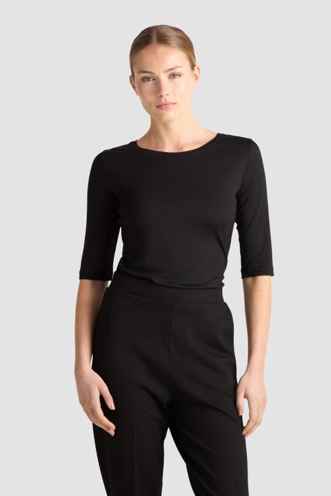 Caline Fitted Elbow Sleeve Jersey Top