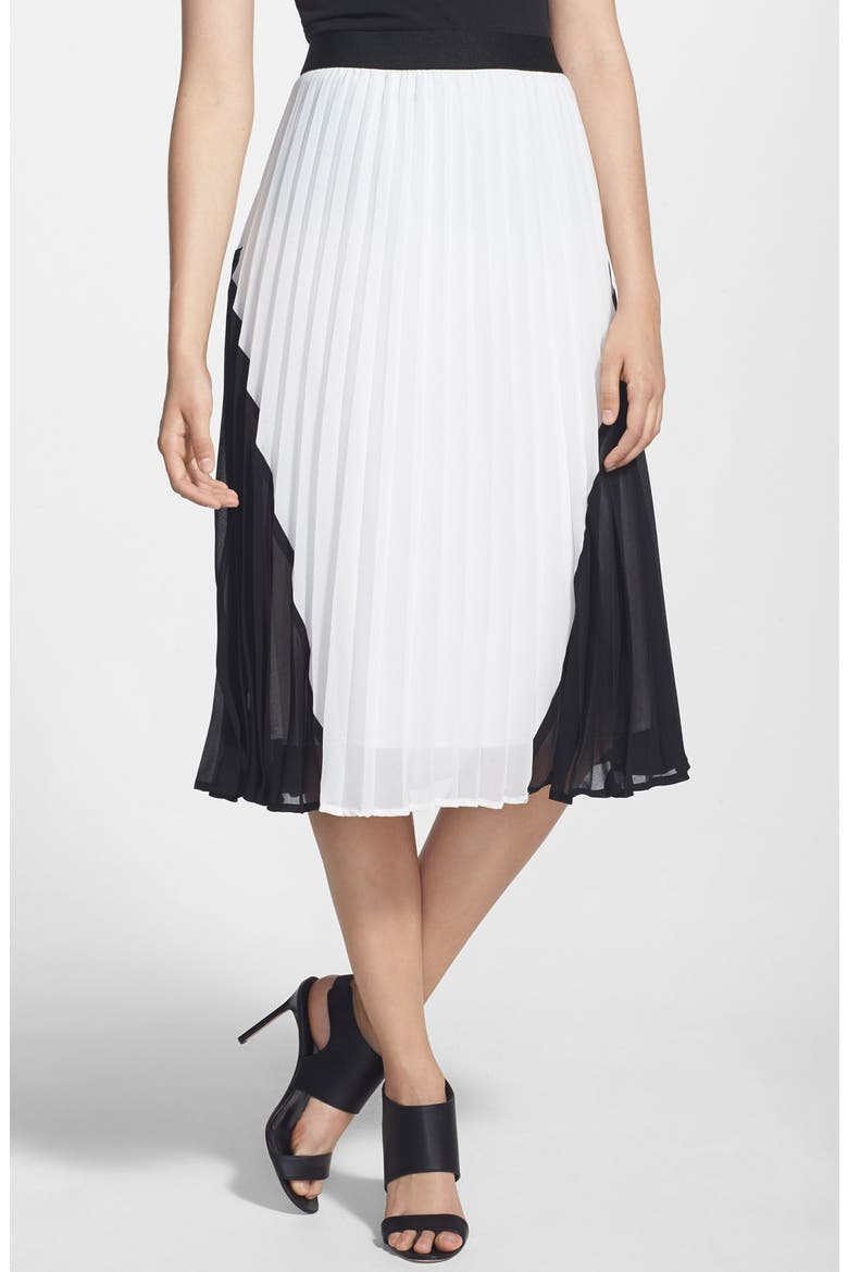 Colorblock Pleated Skirt, Main, color, BLACK/ WHITE COMBO
