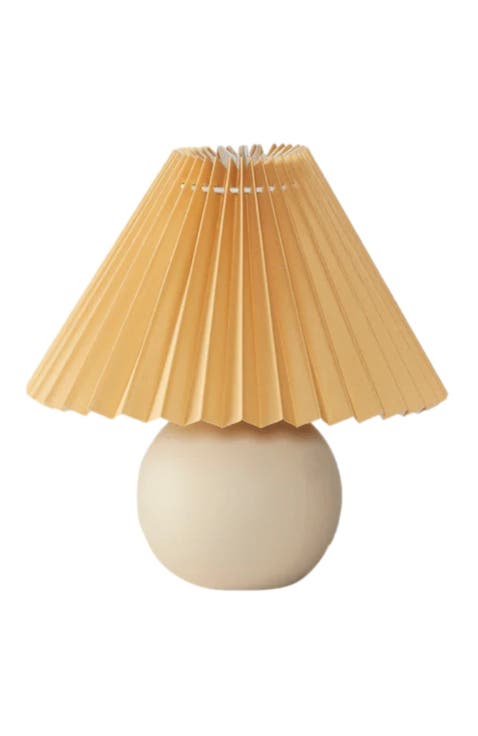 Serena 10" Ceramic LED Table Lamp with Retro Asian-Inspired Orange Globe Base and Cream Pleated Shade