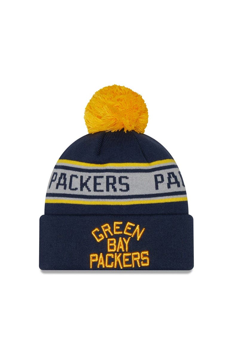 New Era Men's New Era Green Green Bay Packers Historic Logo Repeat Cuffed Knit Hat with Pom, Main, color, 