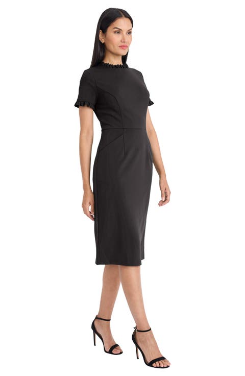 Ruffle Short Sleeve Pocket Sheath Dress