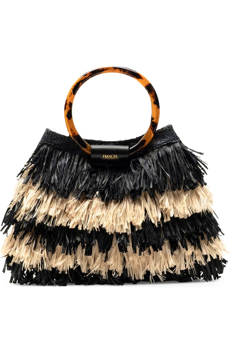 Frances Valentine Shaggy Tiered Raffia Fringe Tote, Main, color, Black/ Natural