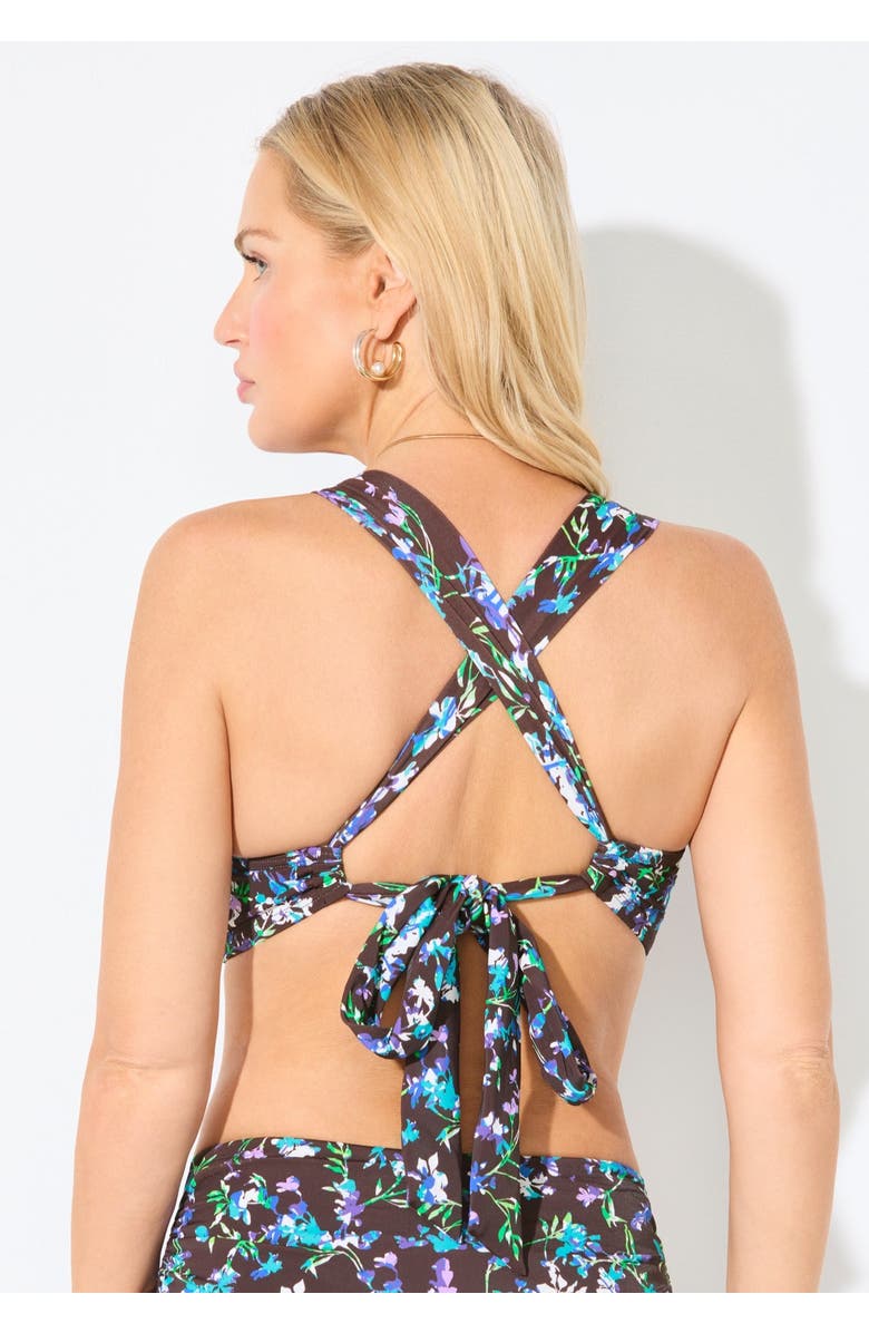 Swimsuits for All Ring Underwire Crossback Bikini Top, Alternate, color, Espresso Floral