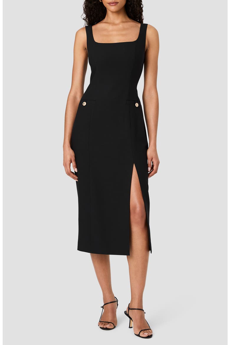 Kai Suiting Side Slit Midi Dress, Main, color, BLACK