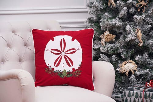 C & F Home C&f Home Sea Life Sand Dollar Christmas Throw Pillow, 18" X 18" In Red