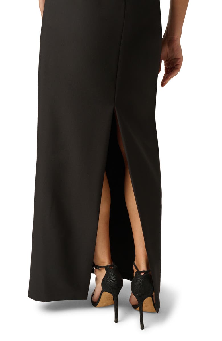 Adrianna Papell Plunge Neck Lace Trim Crepe Column Gown, Alternate, color, 