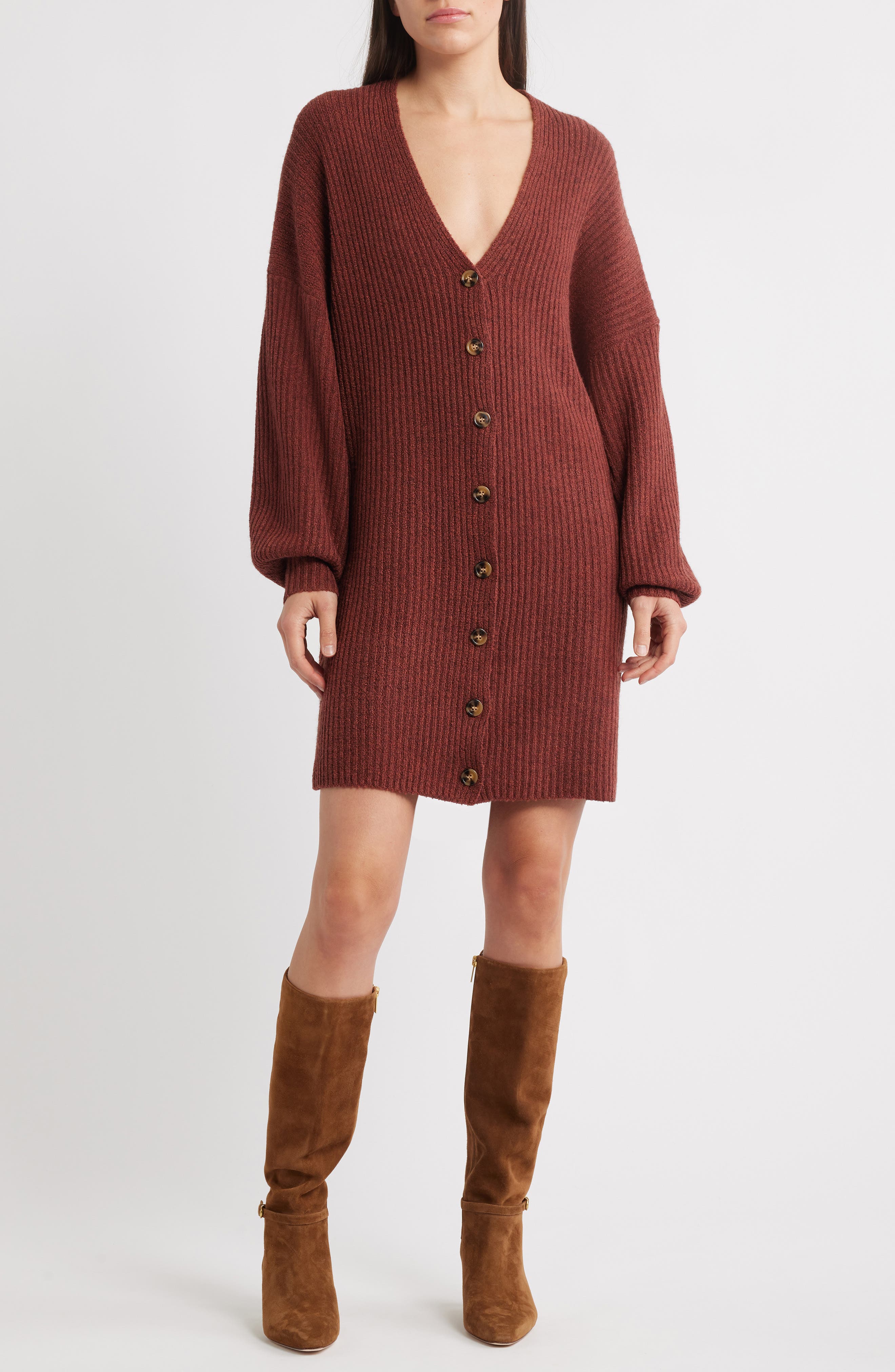 French Connection Babysoft Rib Button Front Long Sleeve Sweater Dress