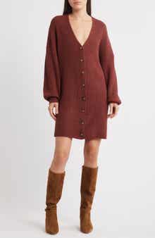French Connection Babysoft Rib Button Front Long Sleeve Sweater Dress