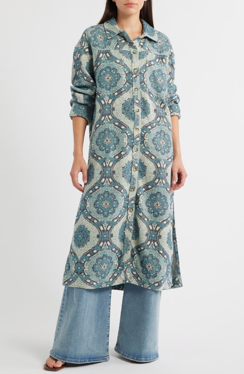 Free People Brick Lane Jacquard Long Sleeve Shirt Jacket, Alternate, color, Blue Combo