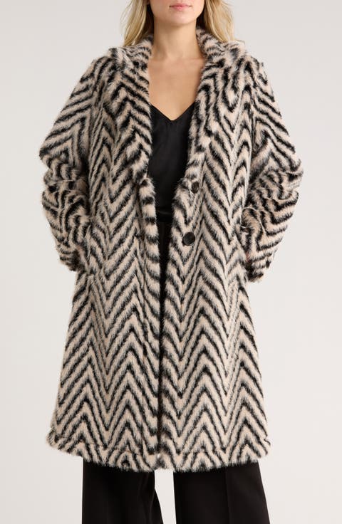 Chevron Faux Fur Coat