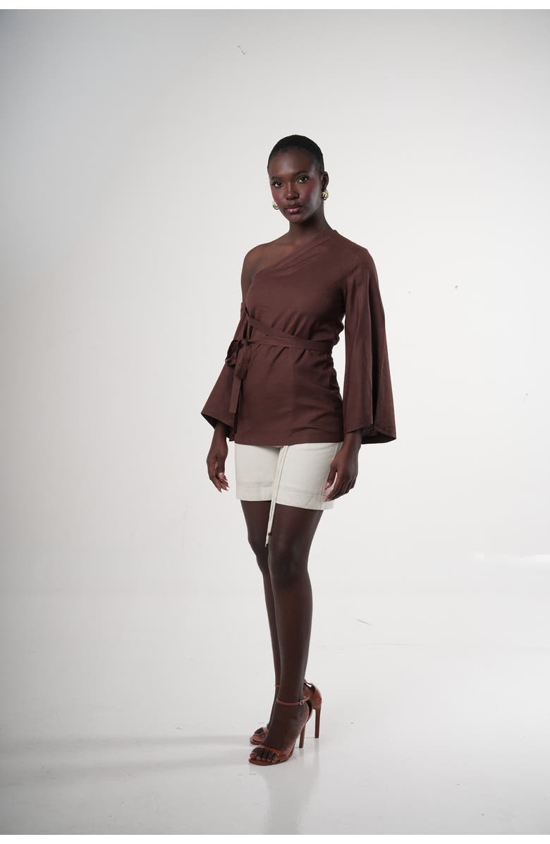Sable Cacao Convertible One-shoulder Blouse, Alternate, color, Cocoa Brown