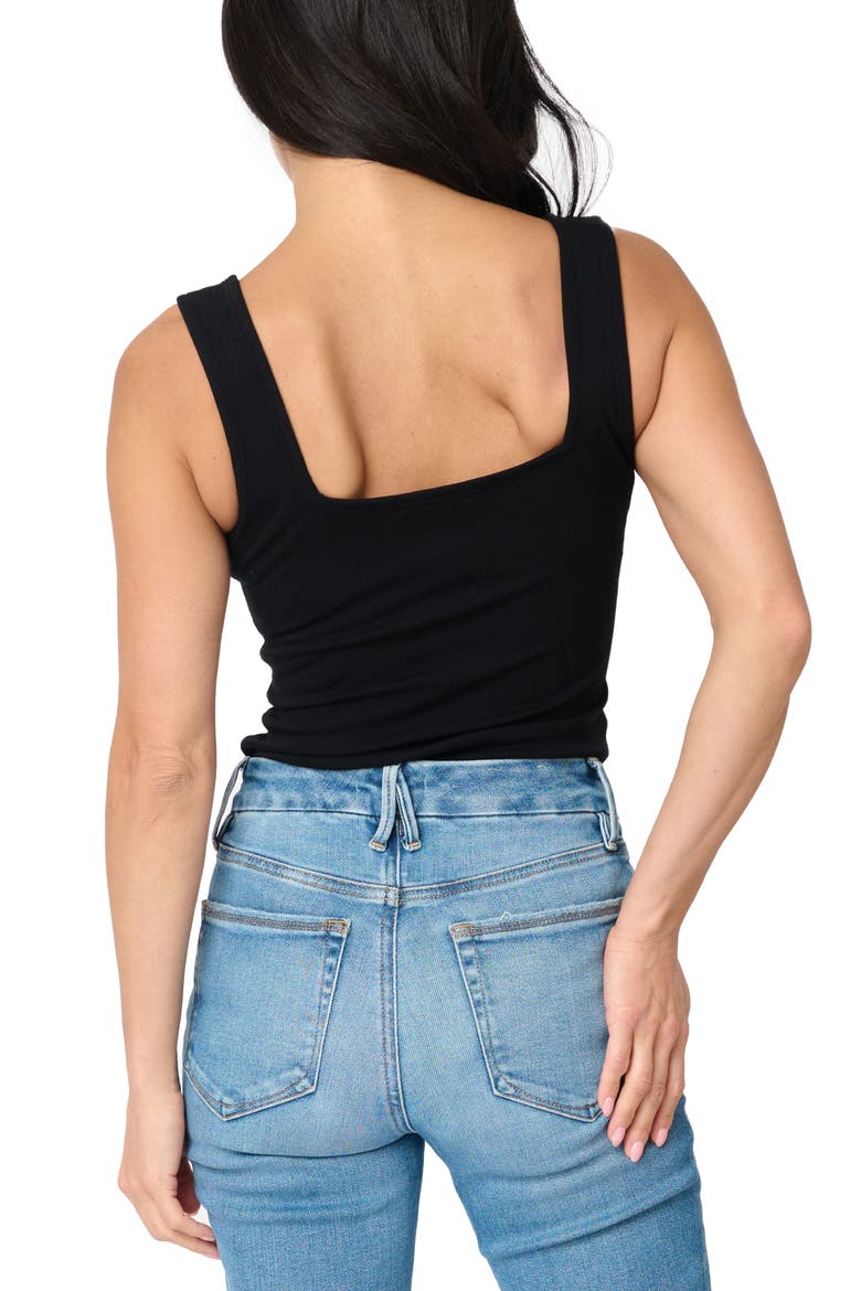 Square Neck Ponte Tank Bodysuit, Alternate, color, BLACK