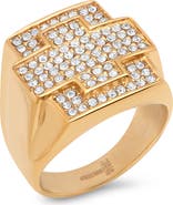 STEELTIME Men's 18k Gold Plated Stainless Steel Crystal Cross Ring