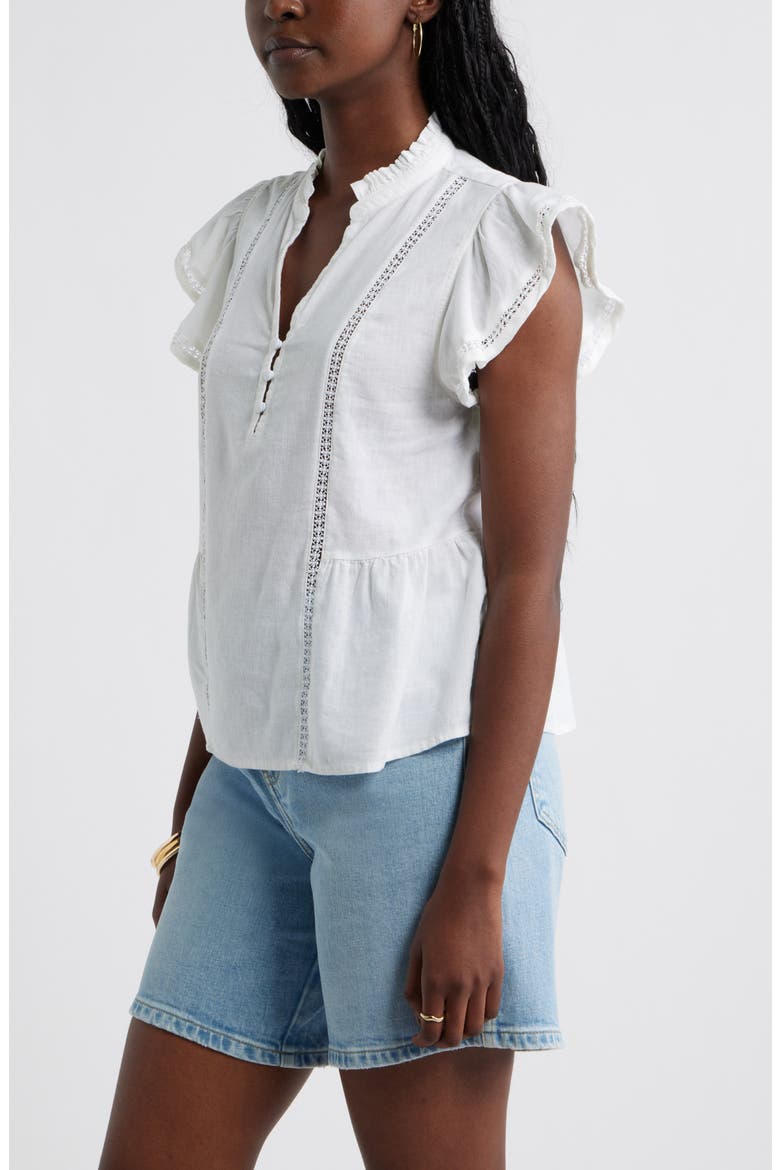 Ruffle Sleeve Popover Top, Alternate, color, WHITE