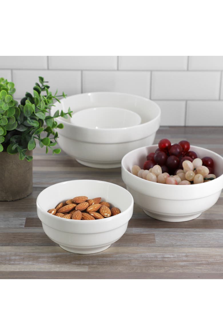 4 Piece Fine Ceramic Serving Bowl Set in White, Alternate, color, White