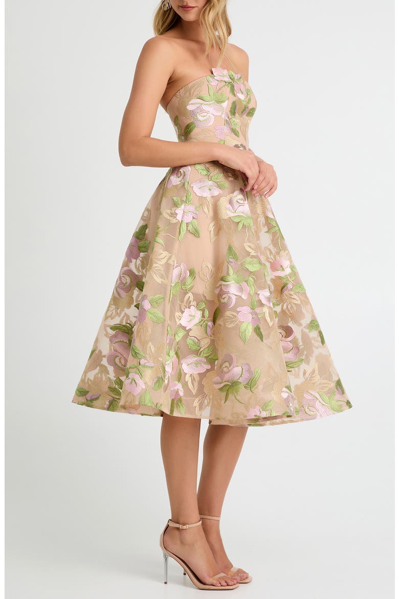 Noemi Embroidered Floral Strapless Cocktail Dress, Alternate, color, LILAC/ SAGE FLORAL