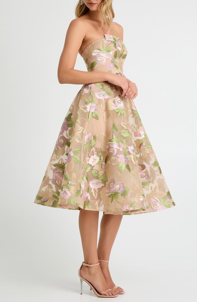 HELSI Noemi Embroidered Floral Strapless Cocktail Dress, Alternate, color, Lilac/ Sage Floral