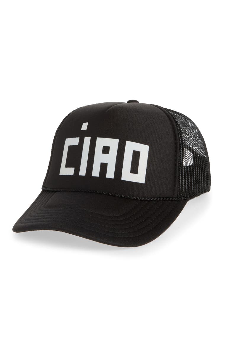 Trucker Hat, Main, color, BLACK W/ CREAM BLOCK CIAO