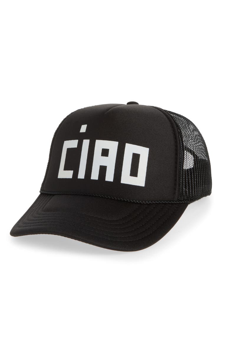 Clare V. Trucker Hat, Main, color, Black W/ Cream Block Ciao