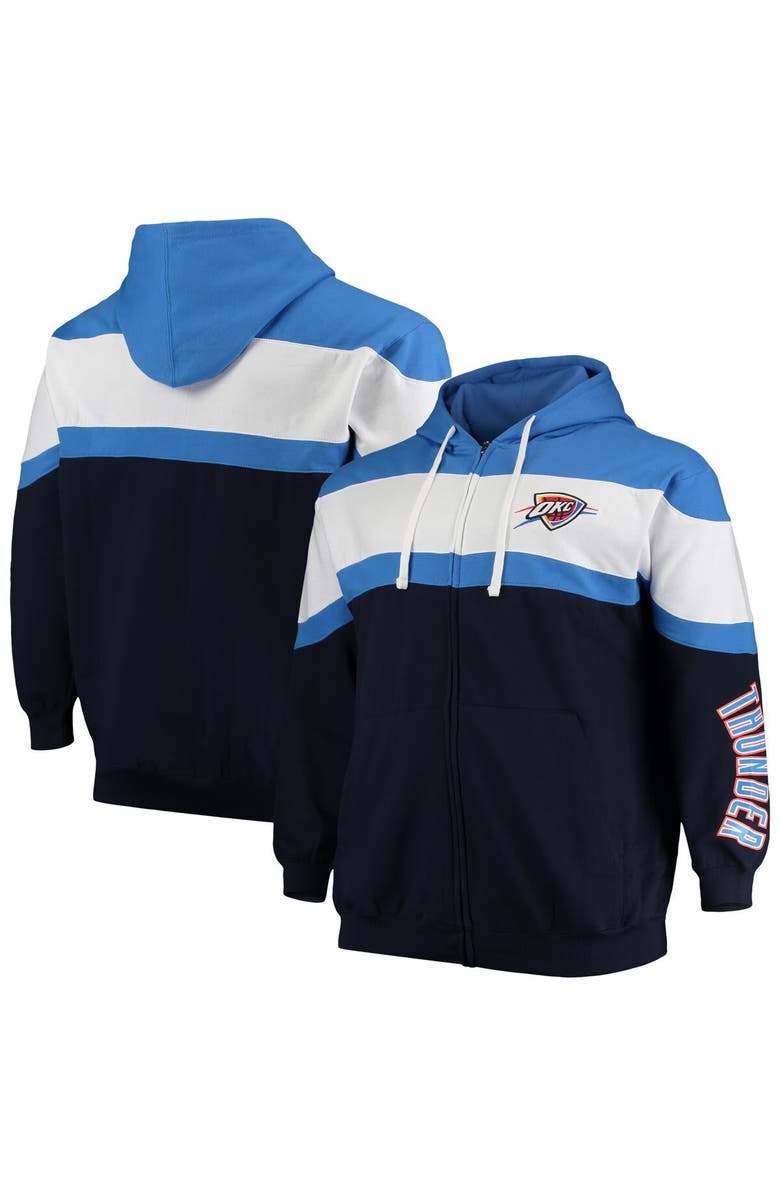 PROFILE Men's Majestic Blue/Navy Oklahoma City Thunder Color Block Wordmark Logo Big & Tall Full-Zip Hoodie, Main, color, 