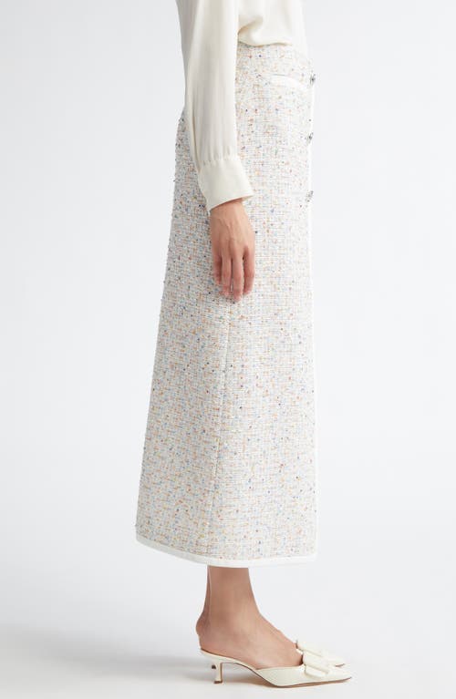 Giambattista Valli Button Front Tweed A-line Skirt In Ivory Multicolor