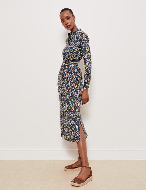 Elmire Long Sleeve Tie Waist Shirt Dress
