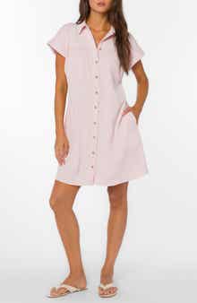 Stripe Short Sleeve Seersucker Mini Shirtdress
