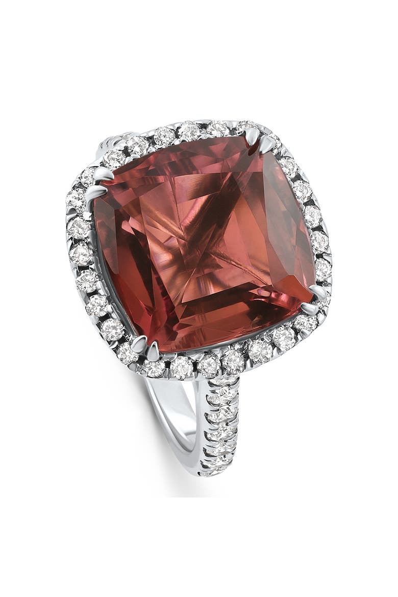 6.84Ct Red Brown Cushion Tourmaline Diamond Halo Ring 14k Gold Lab Grown, Alternate, color, 14k White Gold