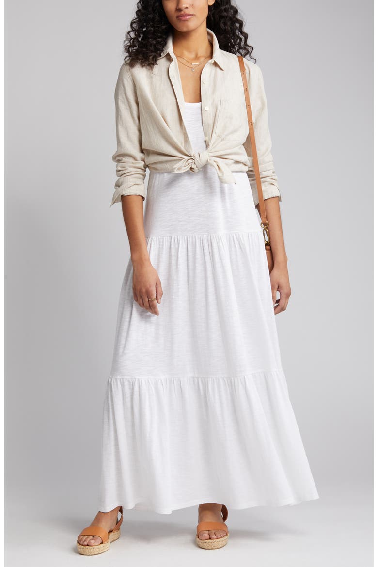 Scoop Neck Tiered Maxi Dress, Main, color, WHITE
