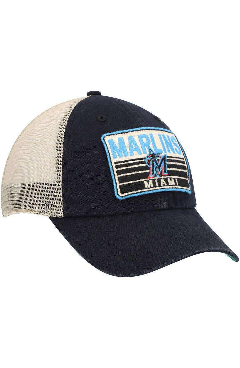 '47 Men's '47 Black Miami Marlins Four Stroke Clean Up Trucker Snapback Hat, Alternate, color, 