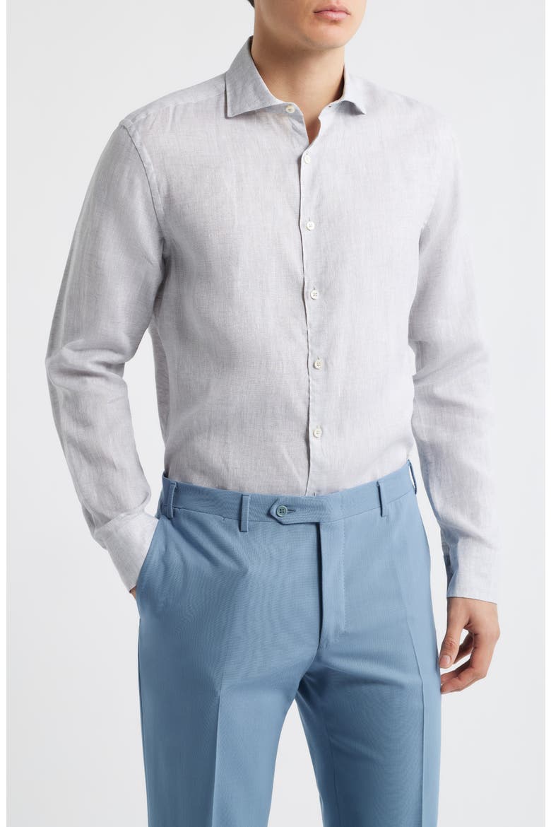 Regular Fit Linen Button-Up Shirt, Main, color, LIGHT GREY