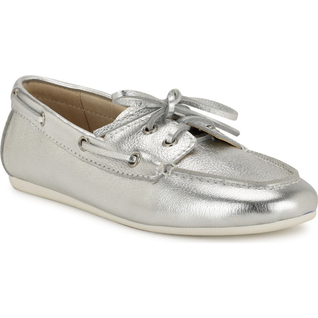 Shop Nine West Yacht Boat Shoe In Silver