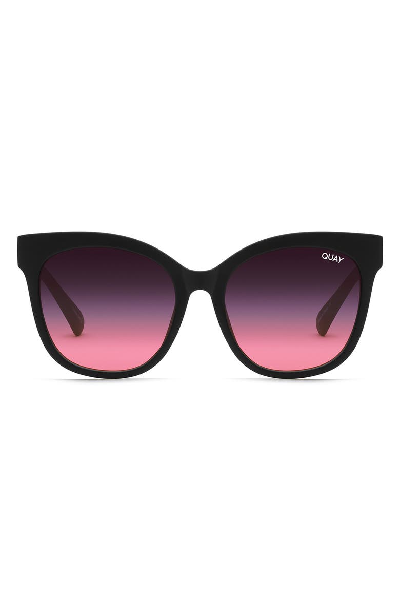 QUAY It's My Way 53mm Gradient Cat Eye Sunglasses, Main, color, Matte Black / Black Pink Fade